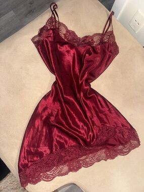 Frederick's of Hollywood Burgundy Satin Lace Chemise
